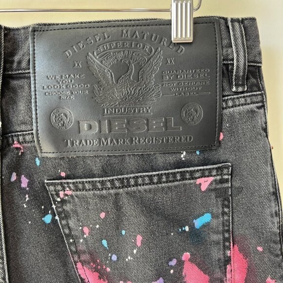 Diesel D-KRAS Slim jeans with collored paint splashed, Black / multi colored, si - Picture 9 of 14